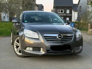 Grauer Opel Insignia in Frontansicht auf einer Dorfstraße